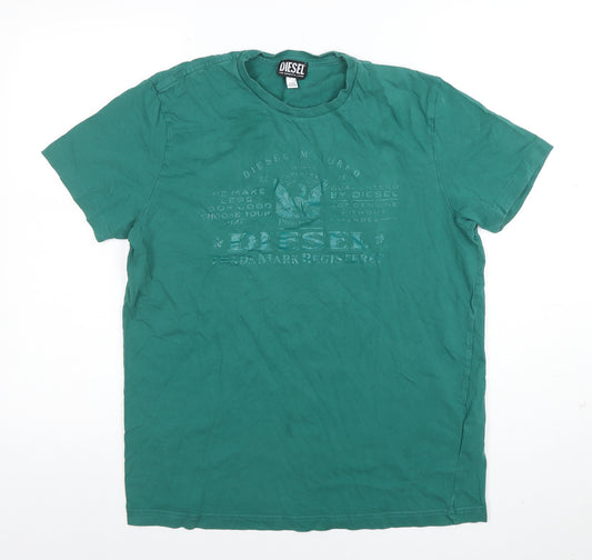 Diesel Men’s Green XL Crew Neck Graphic Cotton Short Sleeve T-Shirt