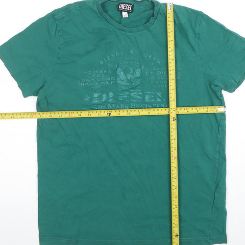 Diesel Men’s Green XL Crew Neck Graphic Cotton Short Sleeve T-Shirt