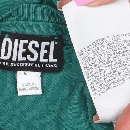 Diesel Men’s Green XL Crew Neck Graphic Cotton Short Sleeve T-Shirt