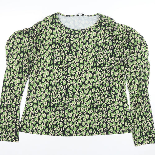 Warehouse Women's Green Animal Print Long Sleeve Tunic Blouse Size L