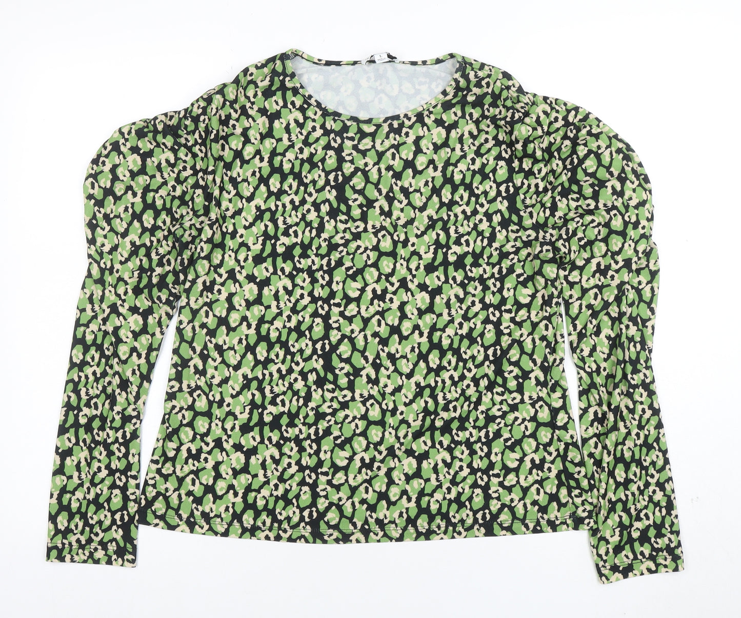 Warehouse Women's Green Animal Print Long Sleeve Tunic Blouse Size L
