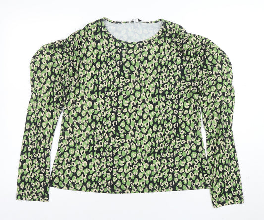 Warehouse Women's Green Animal Print Long Sleeve Tunic Blouse Size L