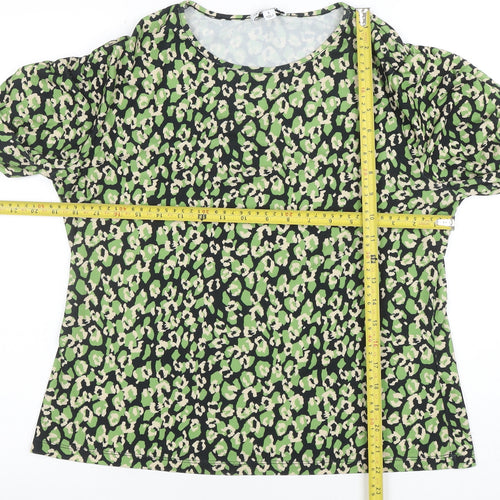 Warehouse Women's Green Animal Print Long Sleeve Tunic Blouse Size L