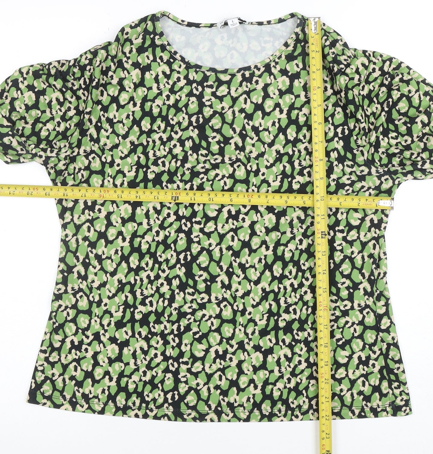 Warehouse Women's Green Animal Print Long Sleeve Tunic Blouse Size L