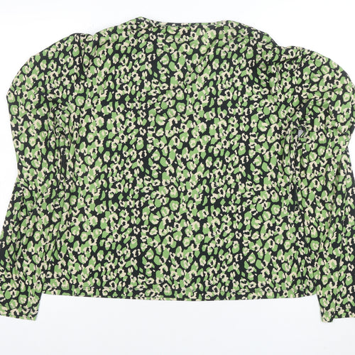 Warehouse Women's Green Animal Print Long Sleeve Tunic Blouse Size L