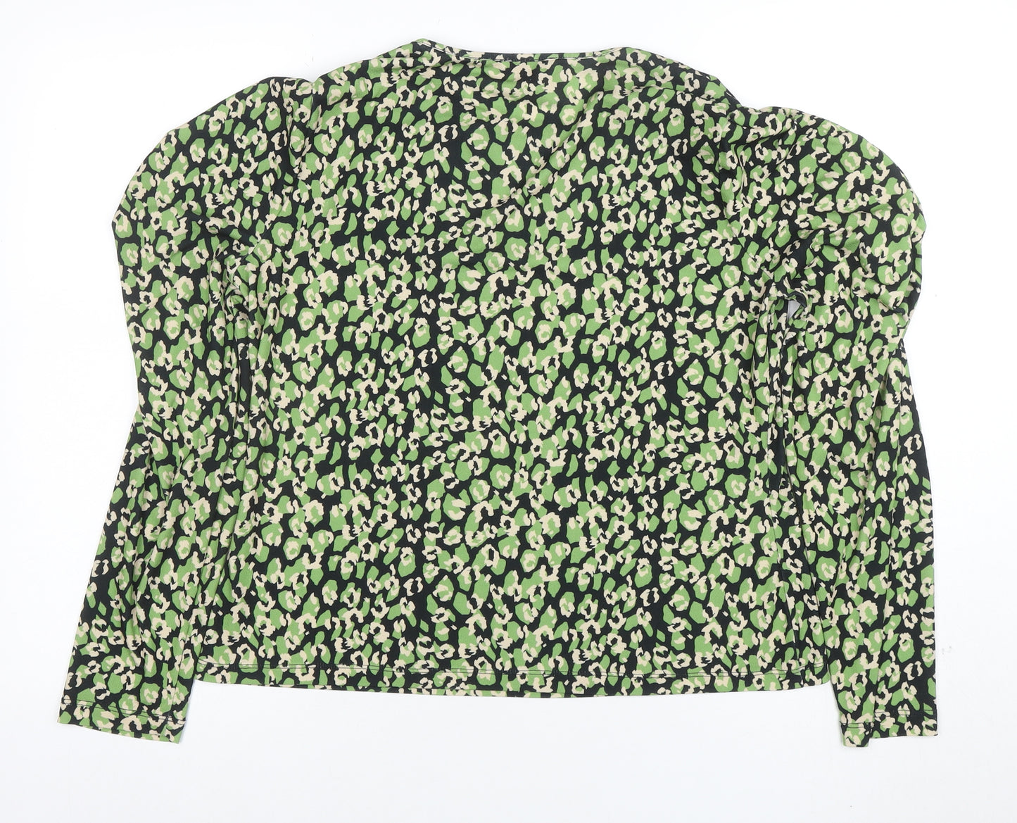 Warehouse Women's Green Animal Print Long Sleeve Tunic Blouse Size L