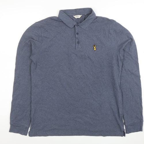 Next Men's Blue Long Sleeve Cotton Polo Shirt Medium