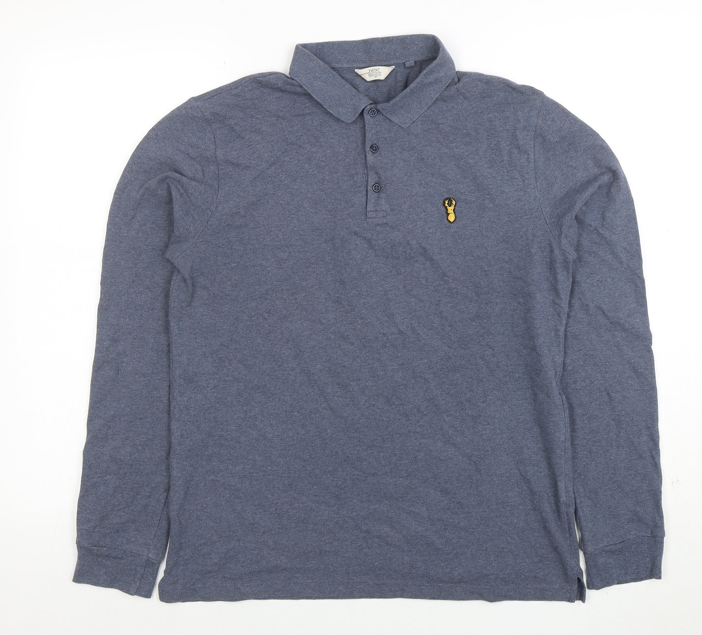 Next Men's Blue Long Sleeve Cotton Polo Shirt Medium