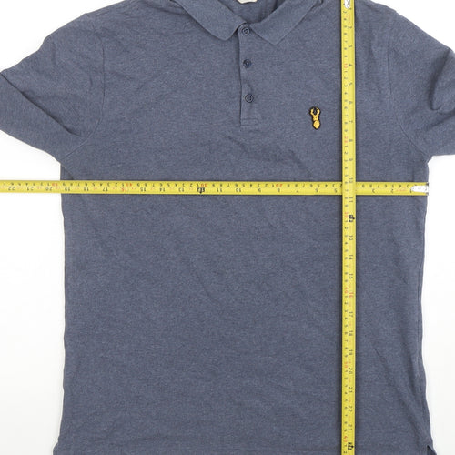 Next Men's Blue Long Sleeve Cotton Polo Shirt Medium