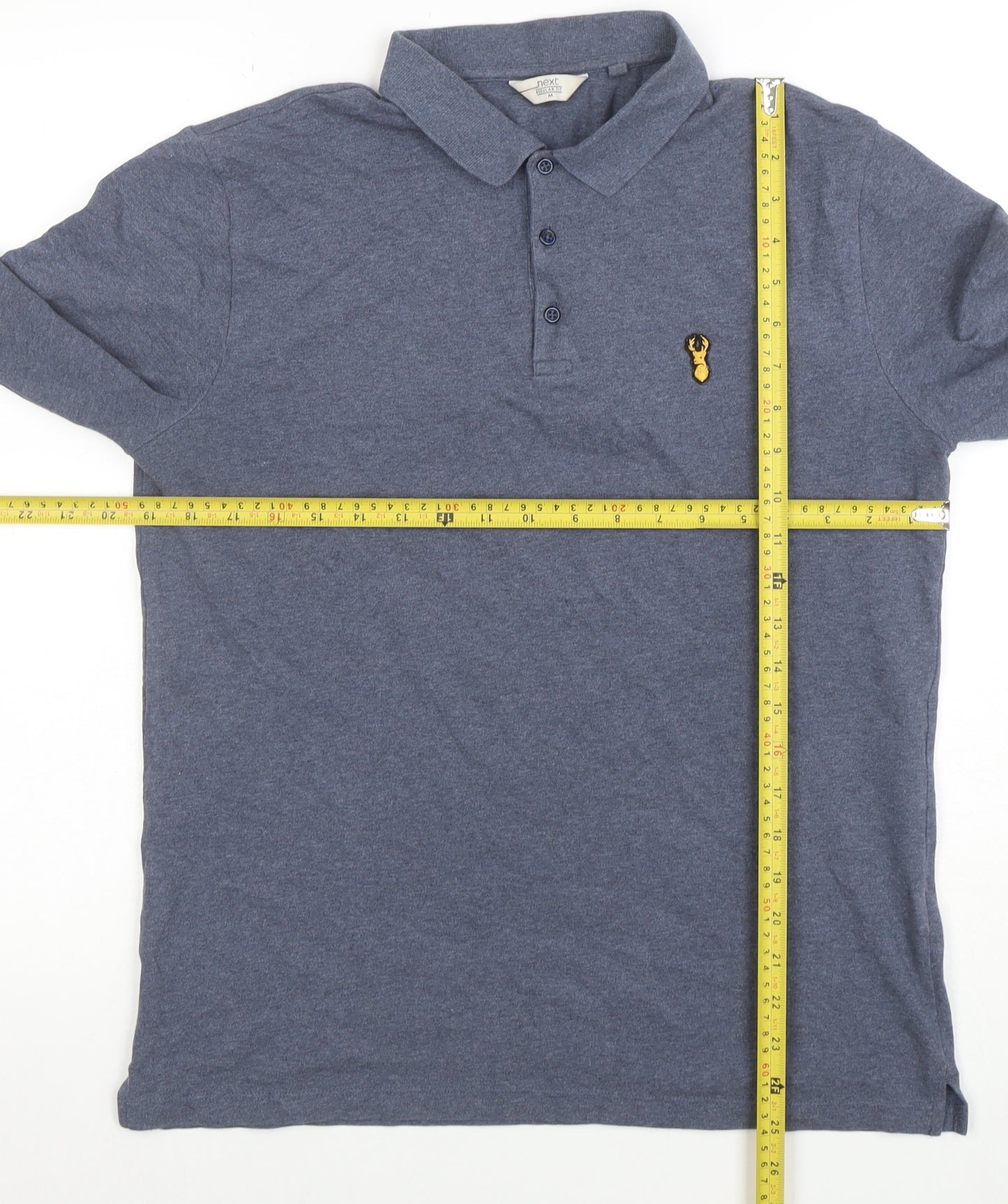Next Men's Blue Long Sleeve Cotton Polo Shirt Medium