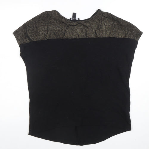 New Look Women's Black Glitter Trim Short Sleeve T-Shirt Size S