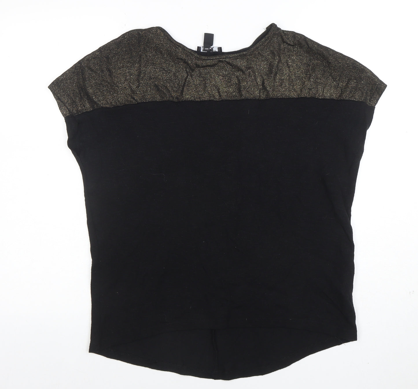 New Look Women's Black Glitter Trim Short Sleeve T-Shirt Size S