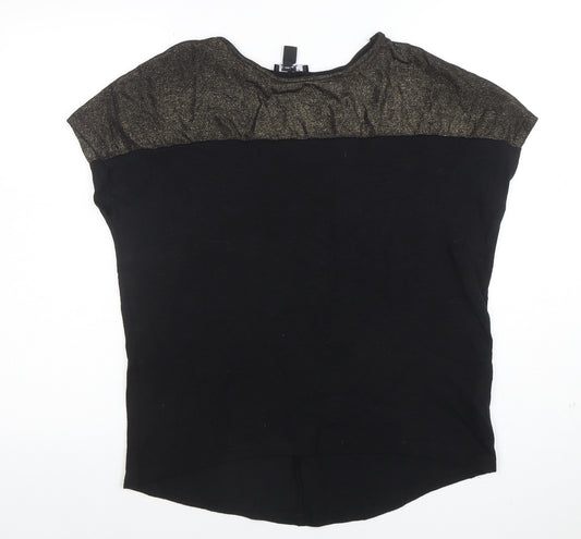New Look Women's Black Glitter Trim Short Sleeve T-Shirt Size S
