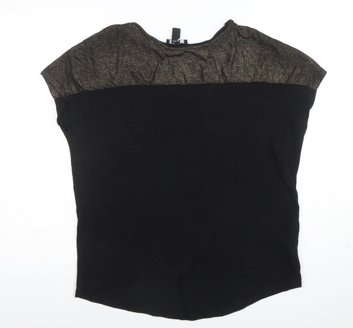 New Look Women's Black Glitter Trim Short Sleeve T-Shirt Size S