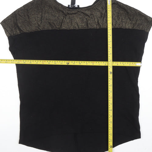 New Look Women's Black Glitter Trim Short Sleeve T-Shirt Size S