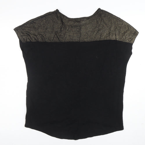 New Look Women's Black Glitter Trim Short Sleeve T-Shirt Size S