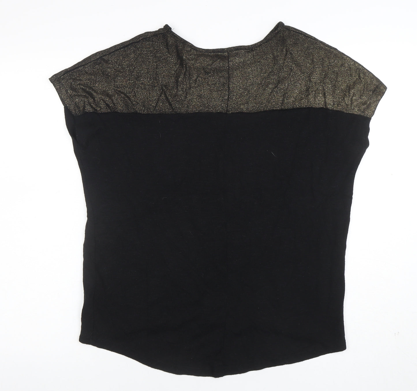 New Look Women's Black Glitter Trim Short Sleeve T-Shirt Size S
