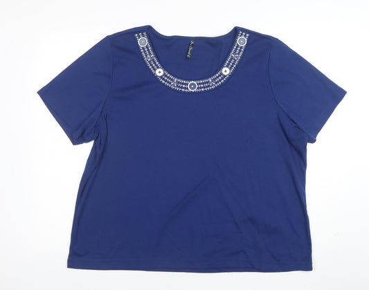Bn Casual X Women's Blue Embroidered Round Neck Short Sleeve T-Shirt Size L