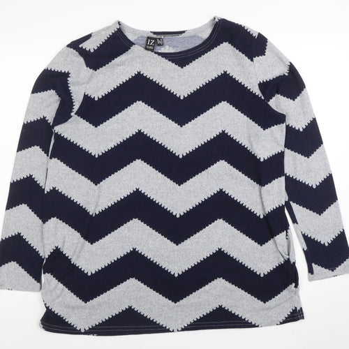Izabel London Women's Blue Grey Chevron Knit Long Sleeve Top Size 10