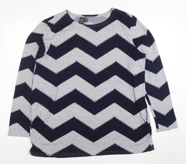 Izabel London Women's Blue Grey Chevron Knit Long Sleeve Top Size 10