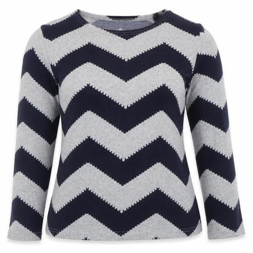 Izabel London Women's Blue Grey Chevron Knit Long Sleeve Top Size 10