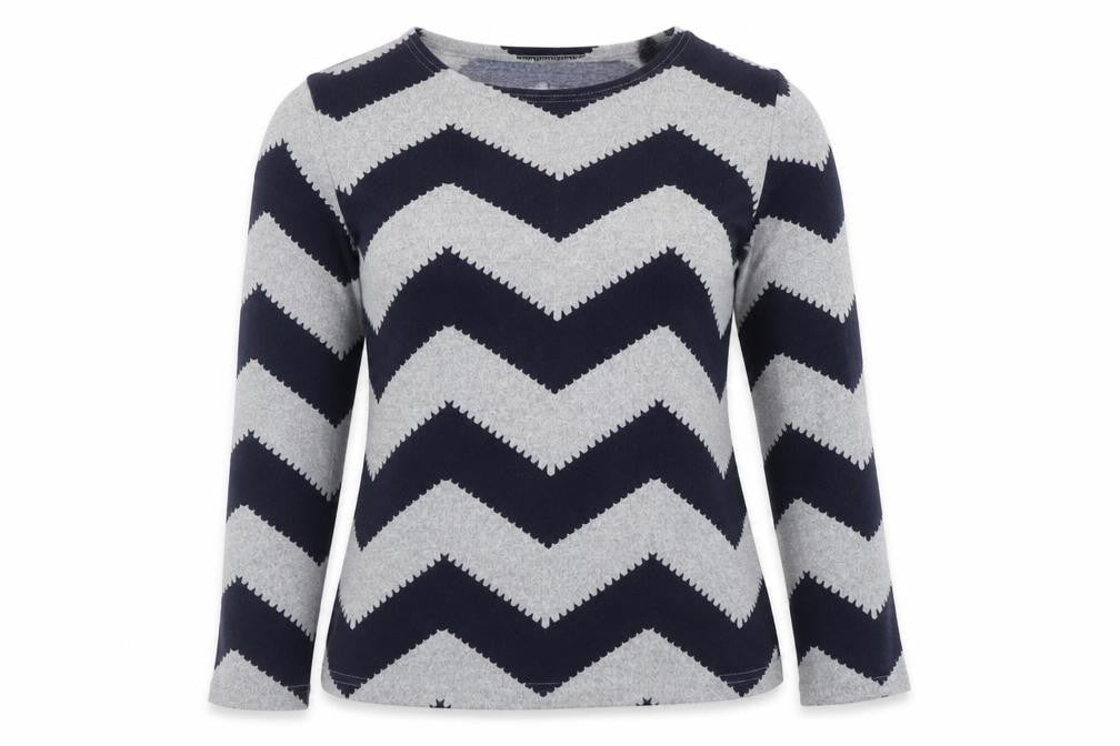 Izabel London Women's Blue Grey Chevron Knit Long Sleeve Top Size 10