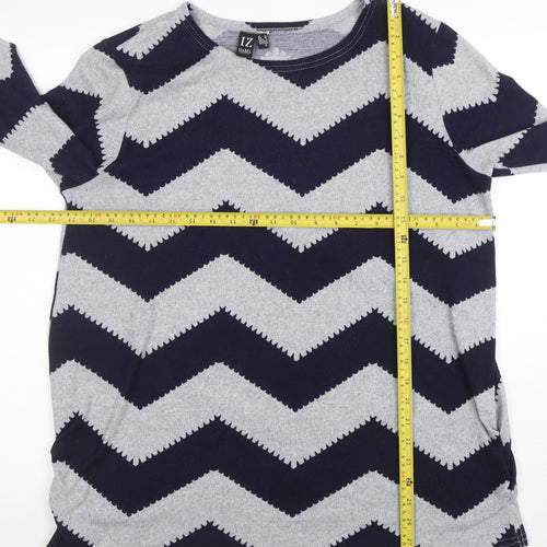 Izabel London Women's Blue Grey Chevron Knit Long Sleeve Top Size 10