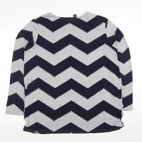 Izabel London Women's Blue Grey Chevron Knit Long Sleeve Top Size 10