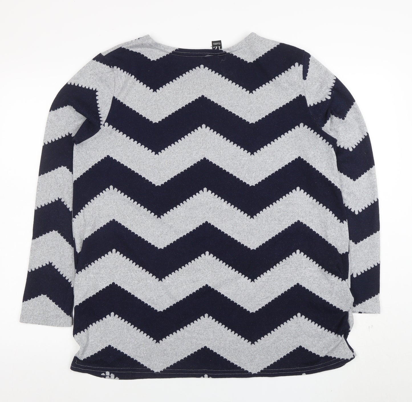 Izabel London Women's Blue Grey Chevron Knit Long Sleeve Top Size 10