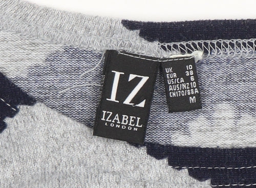 Izabel London Women's Blue Grey Chevron Knit Long Sleeve Top Size 10