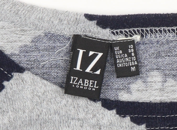 Izabel London Women's Blue Grey Chevron Knit Long Sleeve Top Size 10