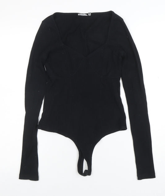 ASOS Design Women Black Size 10 Long Sleeve Ribbed Bodysuit