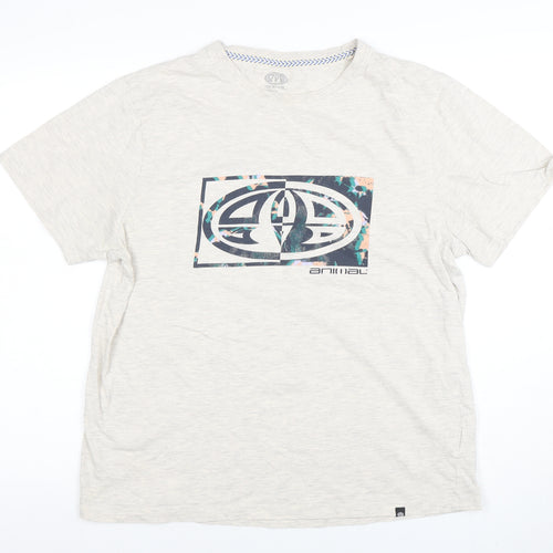 Animal Women Beige Short Sleeve Cotton Blend T-Shirt Size L