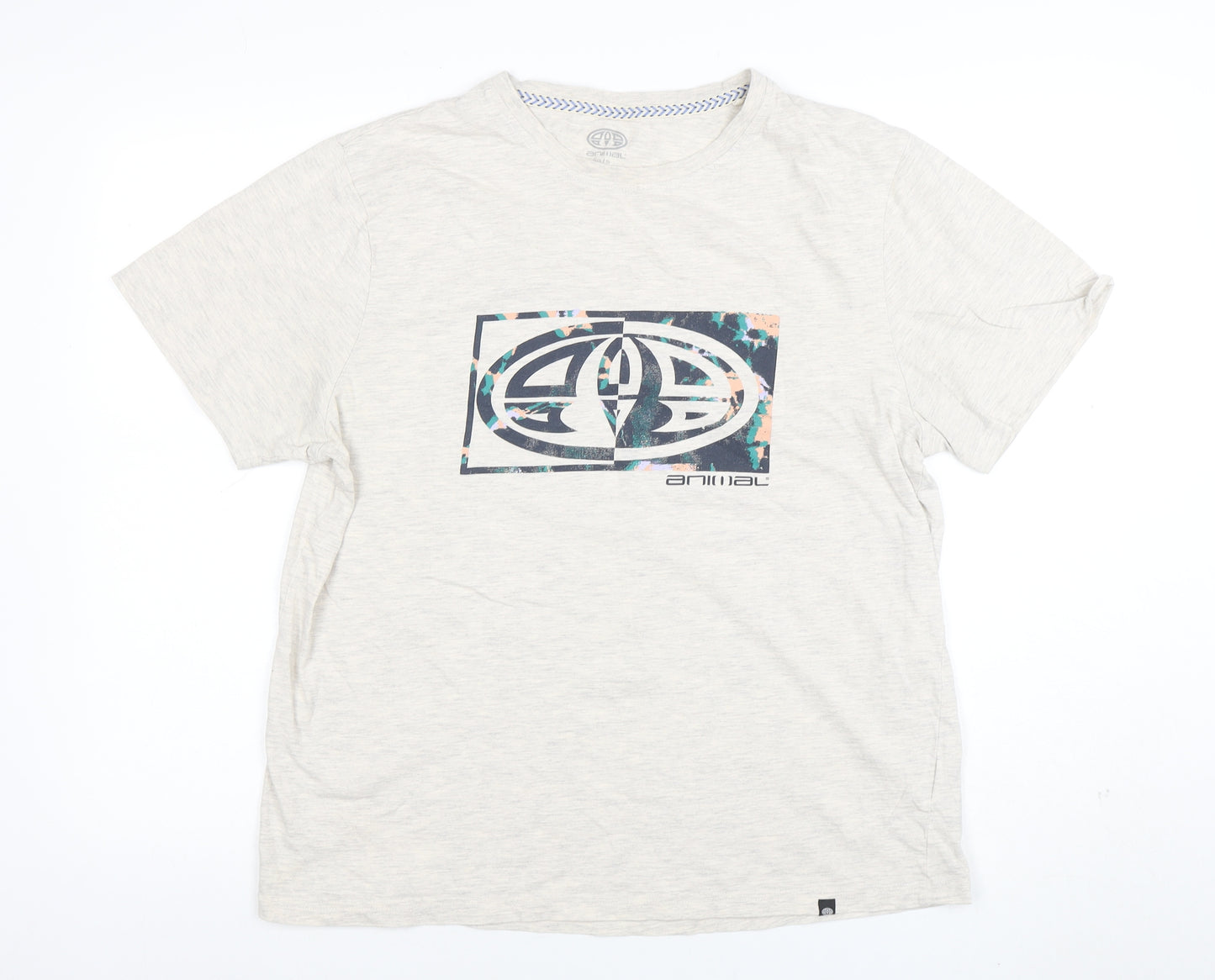 Animal Women Beige Short Sleeve Cotton Blend T-Shirt Size L