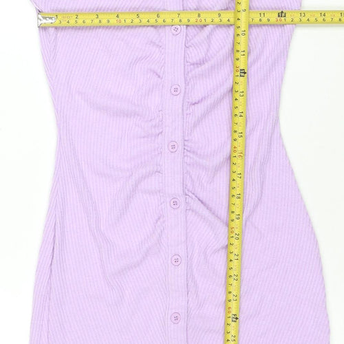 PrettyLittleThing Womens Purple Collared Button Long Sleeve Shirt Dress Size 8