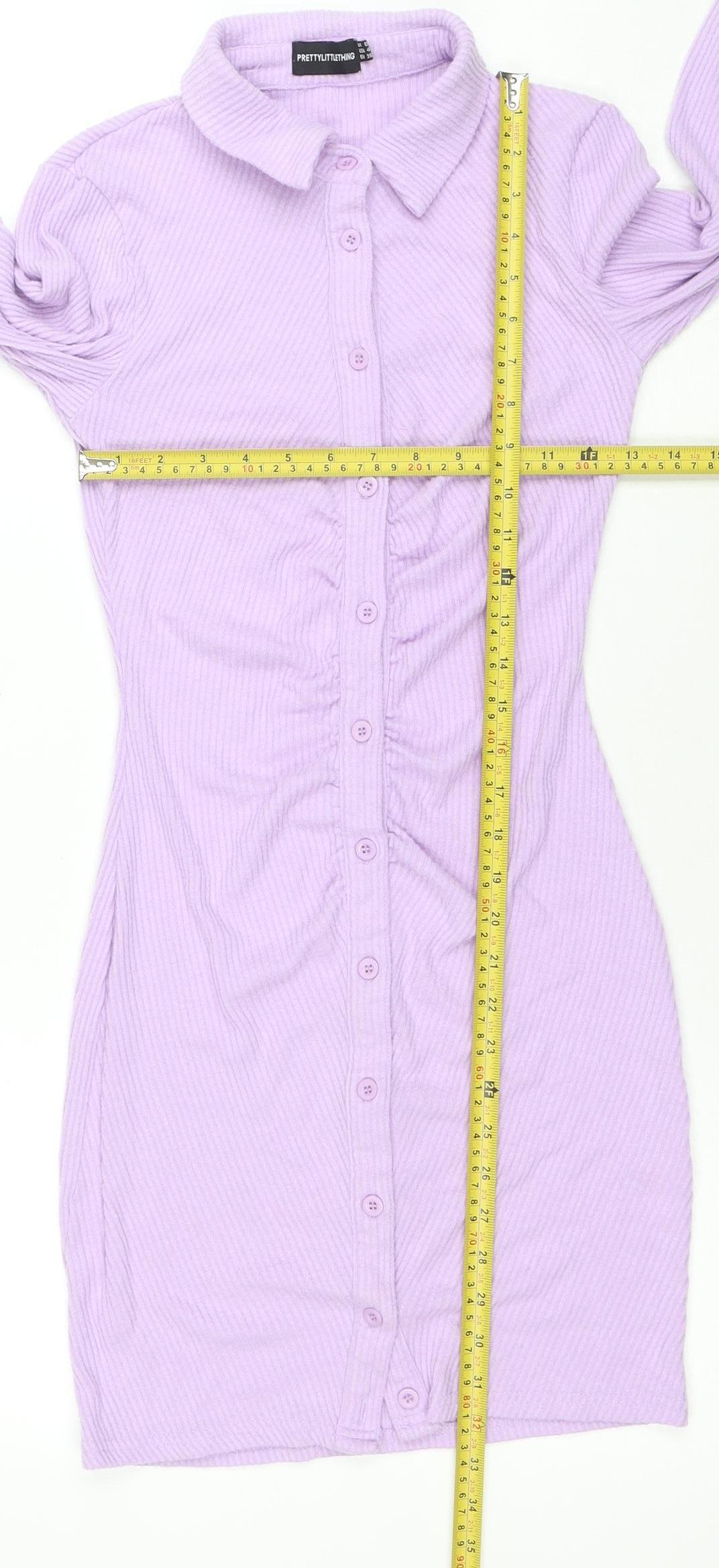 PrettyLittleThing Womens Purple Collared Button Long Sleeve Shirt Dress Size 8