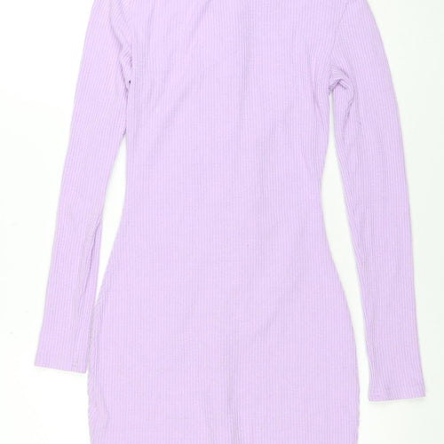 PrettyLittleThing Womens Purple Collared Button Long Sleeve Shirt Dress Size 8