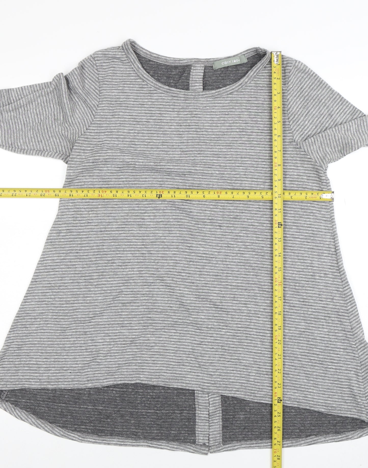 Coin 1804 Womens Grey Striped Long Sleeve Jersey T-Shirt Size M