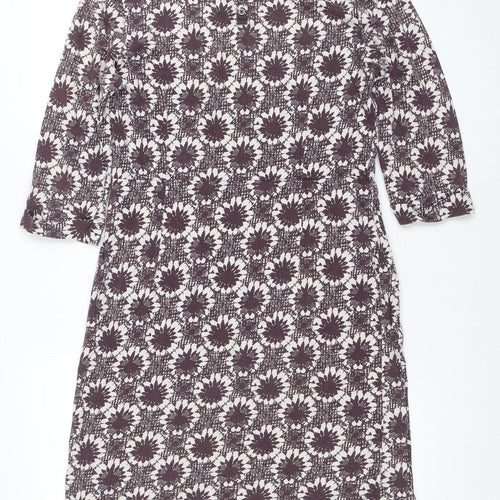 White Stuff Women's Brown Floral Cotton Shift Dress Size 12
