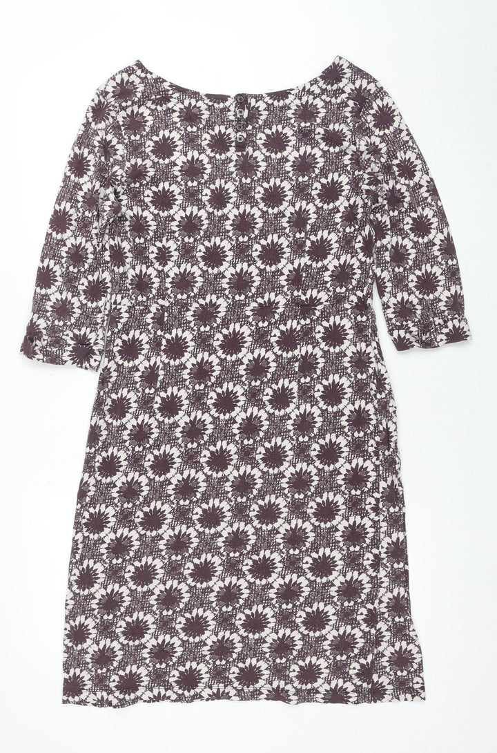 White Stuff Women's Brown Floral Cotton Shift Dress Size 12