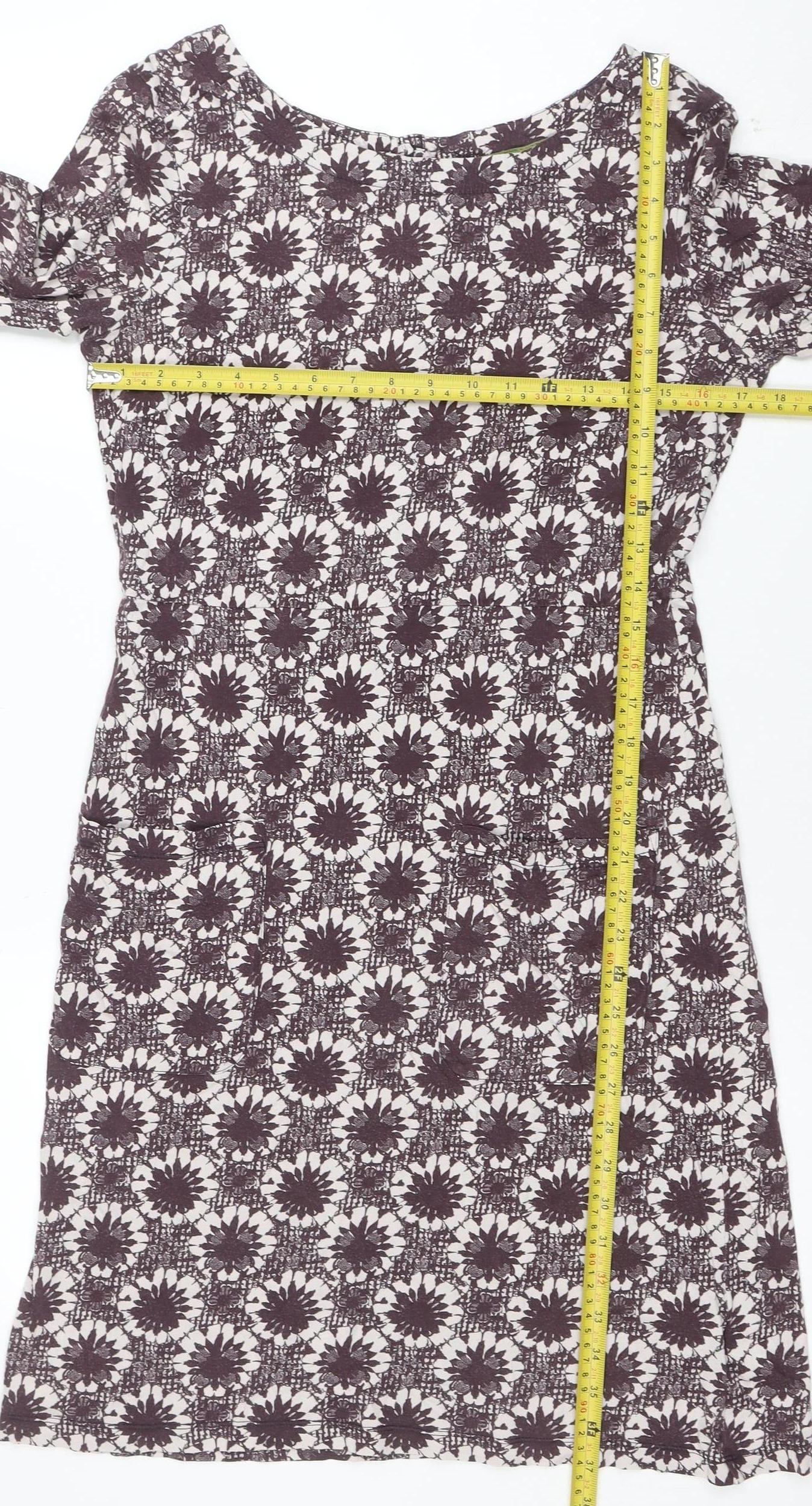 White Stuff Women's Brown Floral Cotton Shift Dress Size 12