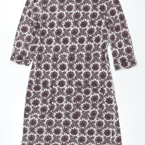 White Stuff Women's Brown Floral Cotton Shift Dress Size 12