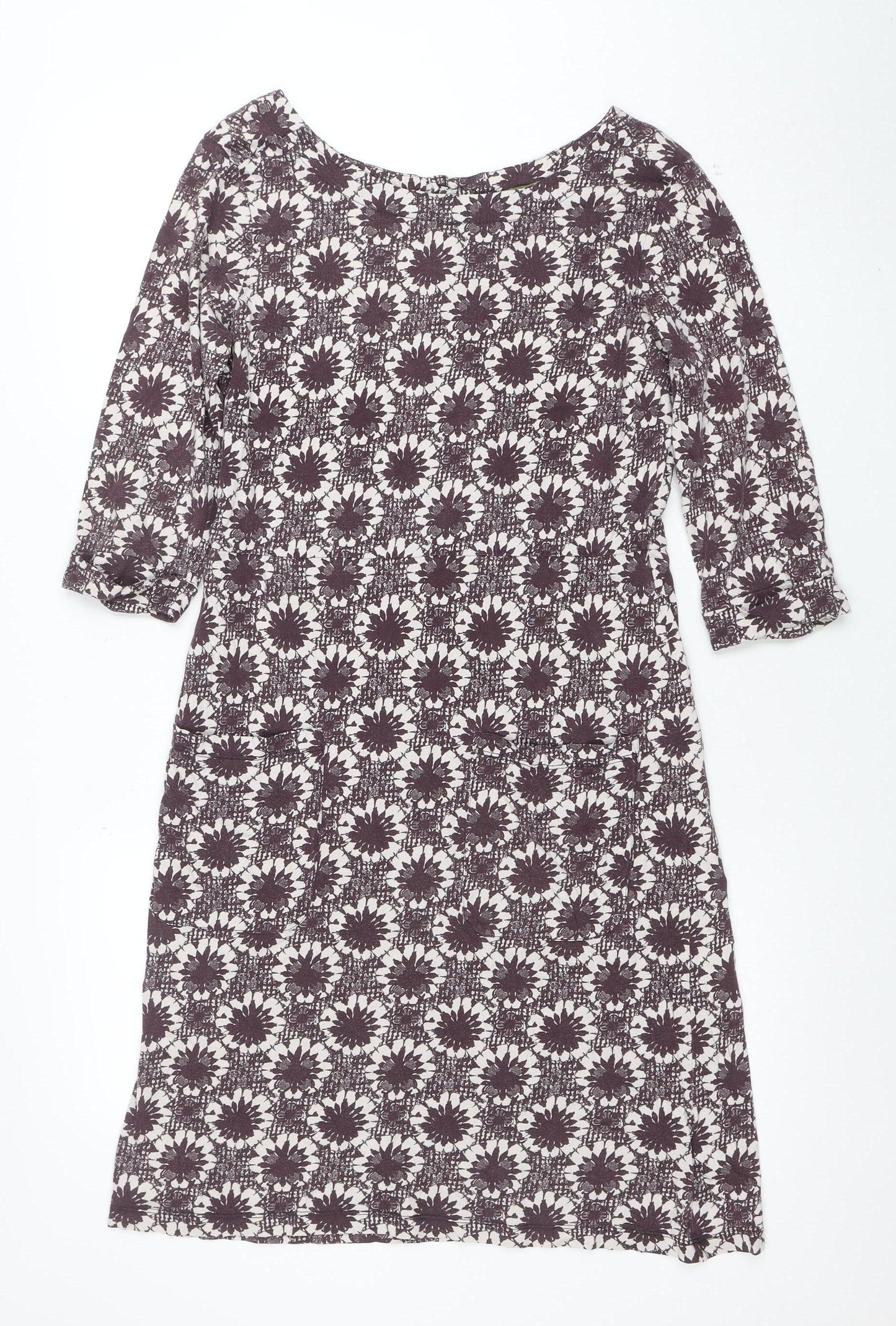 White Stuff Women's Brown Floral Cotton Shift Dress Size 12