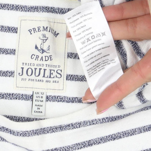 Joules Women's Blue Striped 3/4 Sleeve Boat Neck Cotton Top Size 12
