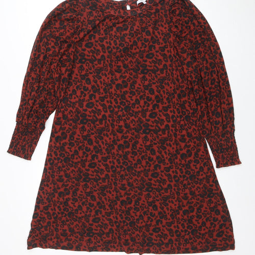 Next Women Red Leopard Print Shift Dress Size 10 Long Sleeve