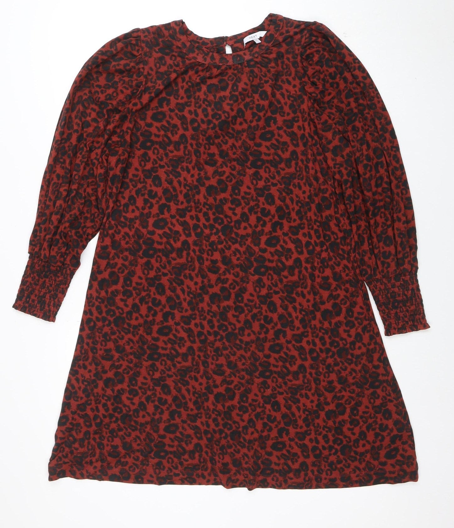 Next Women Red Leopard Print Shift Dress Size 10 Long Sleeve