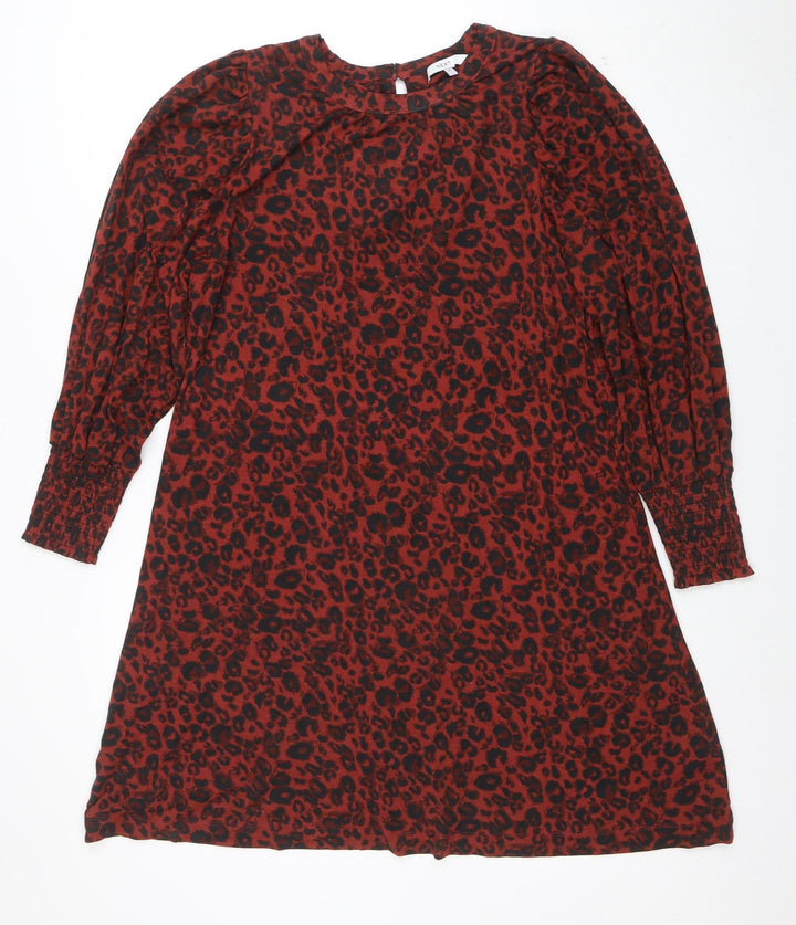 Next Women Red Leopard Print Shift Dress Size 10 Long Sleeve