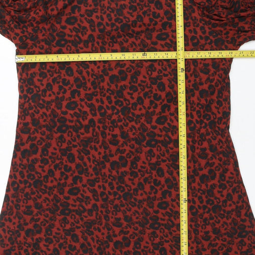 Next Women Red Leopard Print Shift Dress Size 10 Long Sleeve