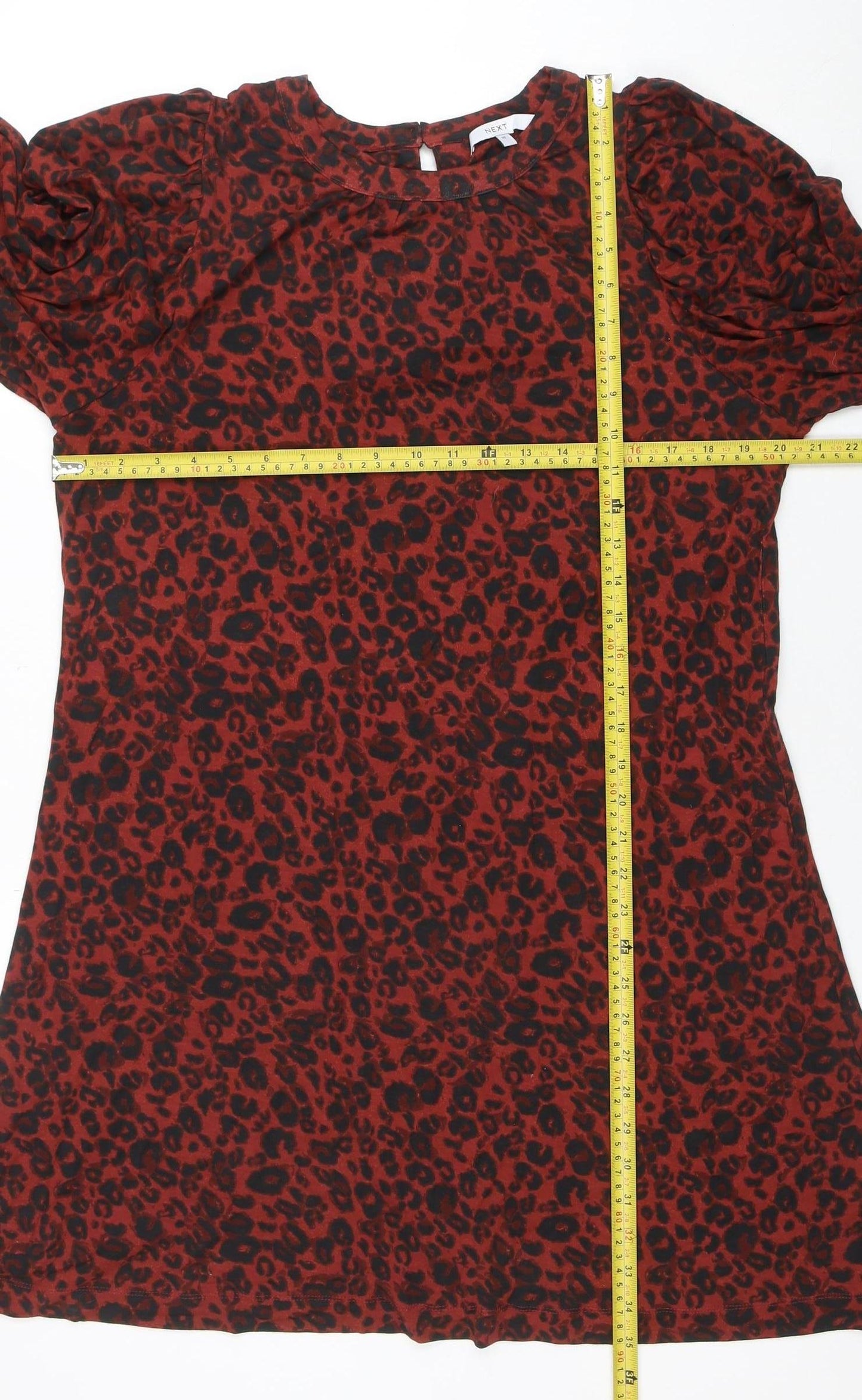 Next Women Red Leopard Print Shift Dress Size 10 Long Sleeve