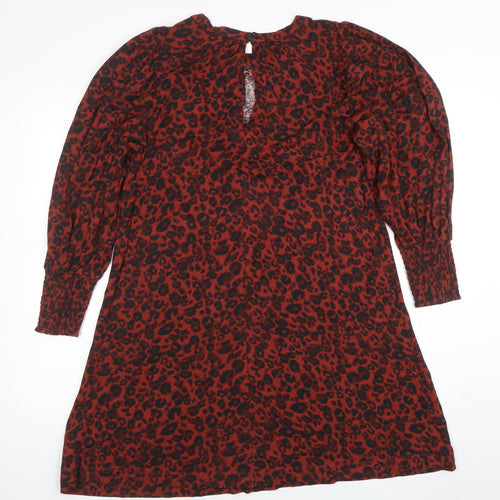 Next Women Red Leopard Print Shift Dress Size 10 Long Sleeve